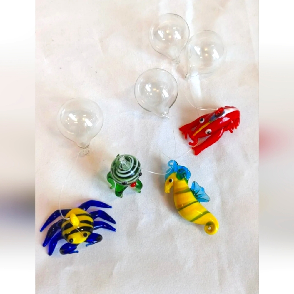 ADD ON Set of 4 Glass Art Floating Fish with Bubble Colorful VTG New BUNDLE